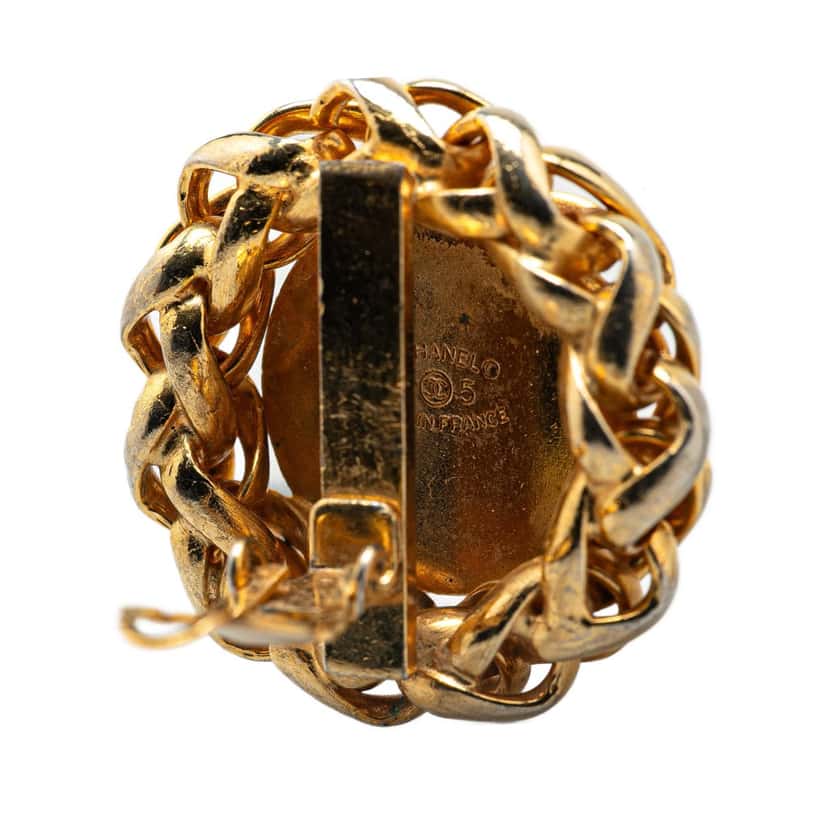 Chanel Gold Plated CC Wheat Medallion Clip On Earrings Gold Metal Good condition - Inside View