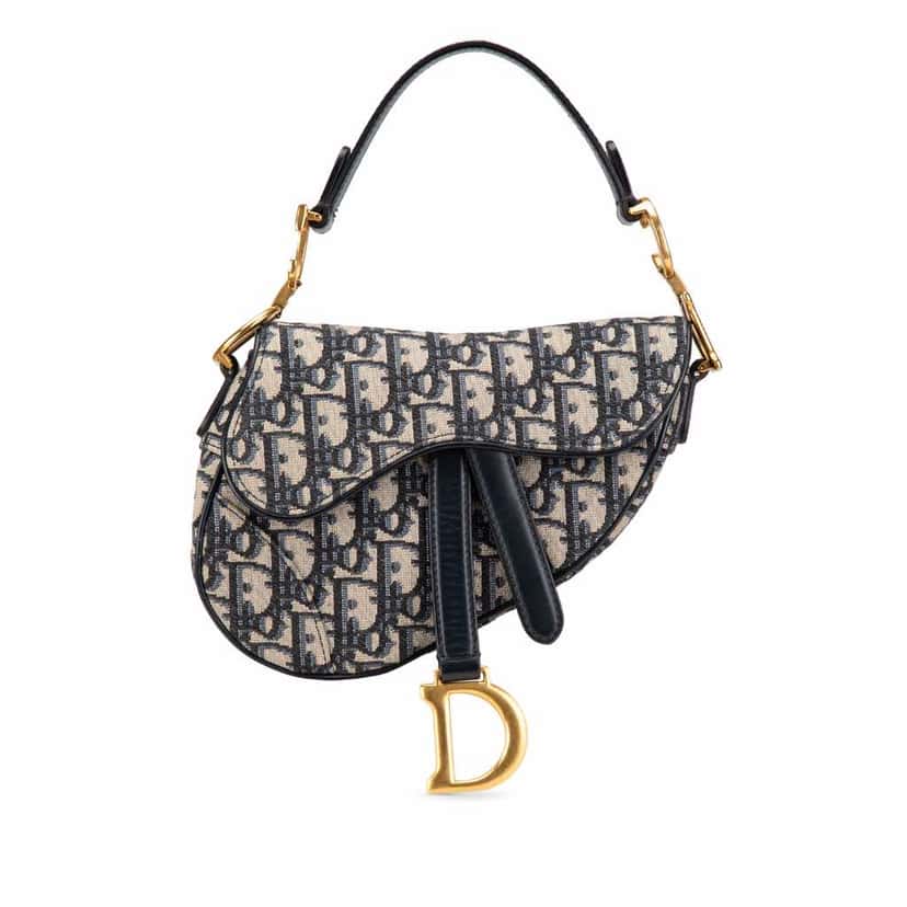Dior Mini Oblique Canvas Saddle Bag Blue Canvas Good condition - Front View