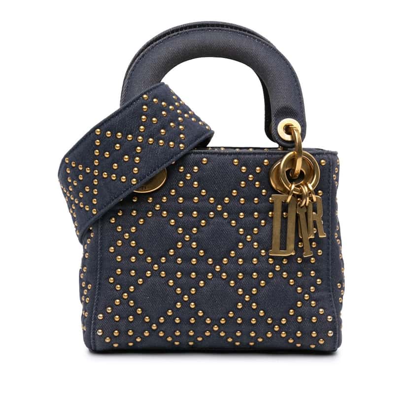 Dior Mini Denim Cannage Studded Supple Lady Dior Blue Denim Very good condition - Front View