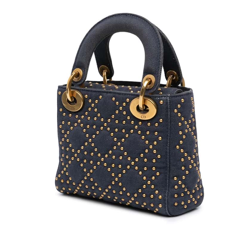 Dior Mini Denim Cannage Studded Supple Lady Dior Blue Denim Very good condition - Back View