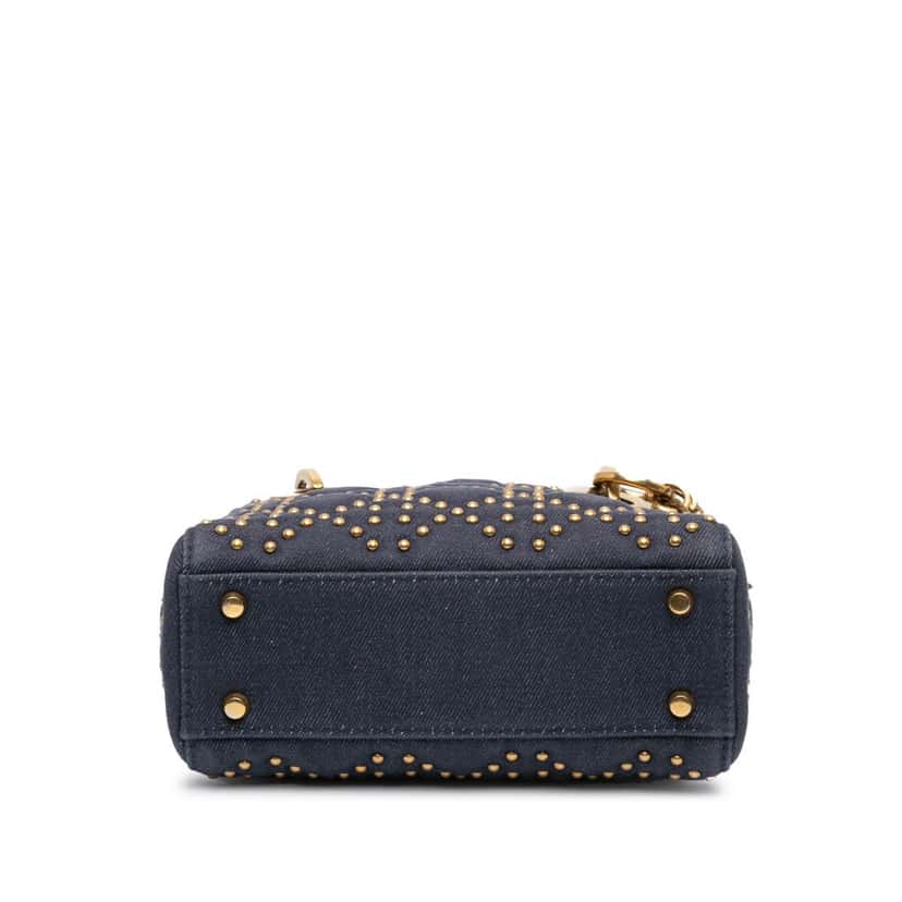 Dior Mini Denim Cannage Studded Supple Lady Dior Blue Denim Very good condition - Inside View