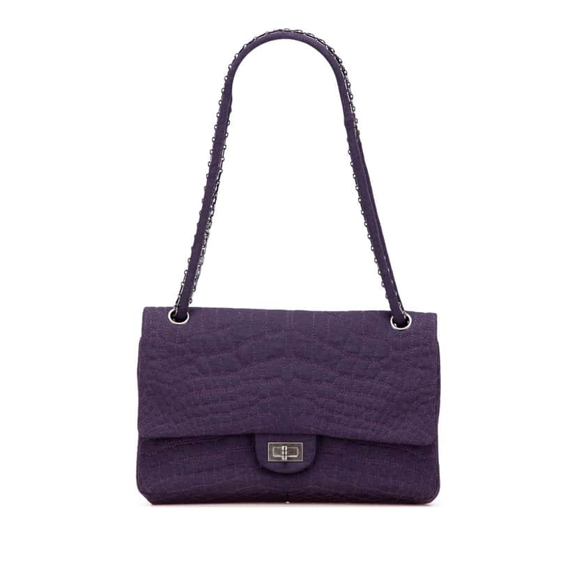Chanel Reissue 2.55 Quilted Jersey Coco Croc Double Flap 226 Purple Cotton Good condition - Front View