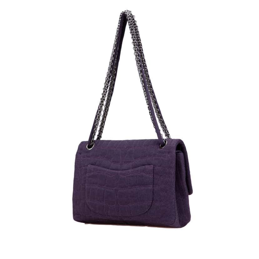 Chanel Reissue 2.55 Quilted Jersey Coco Croc Double Flap 226 Purple Cotton Good condition - Back View
