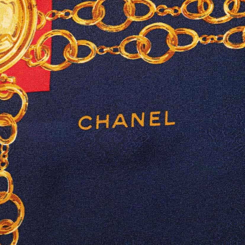 Chanel CC Chain Silk Scarf Red Silk Good condition - Inside View