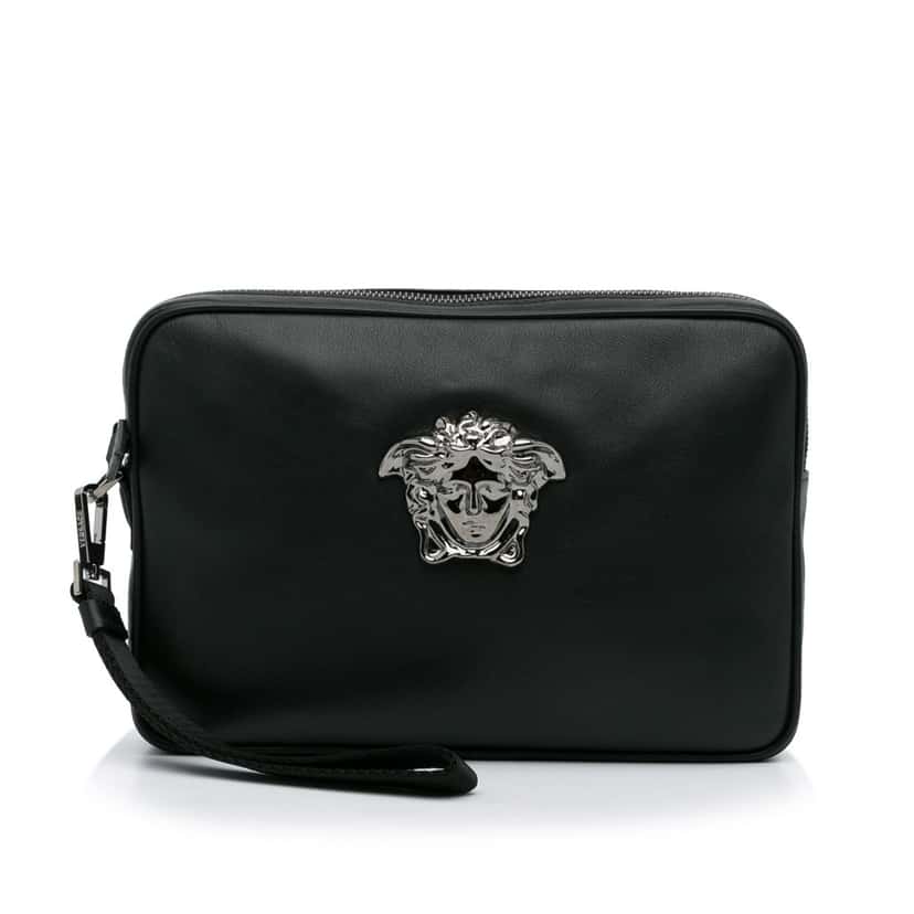 Versace Medusa Clutch Black Leather Good condition - Front View