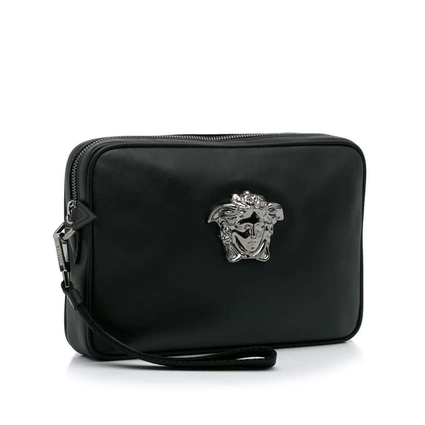 Versace Medusa Clutch Black Leather Good condition - Back View