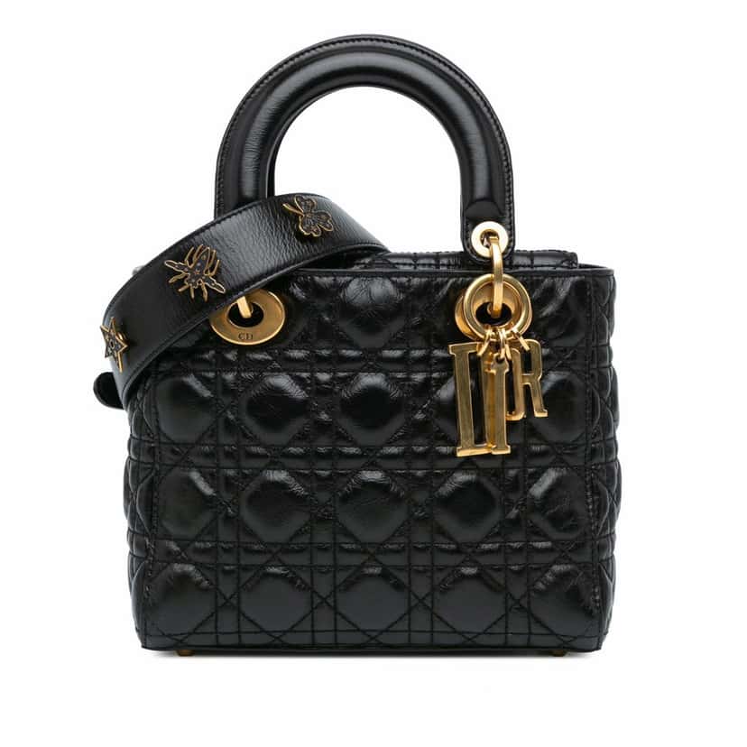 Dior Small Crinkled Patent Cannage My ABCDior Lady Dior Black Leather Good condition - Front View
