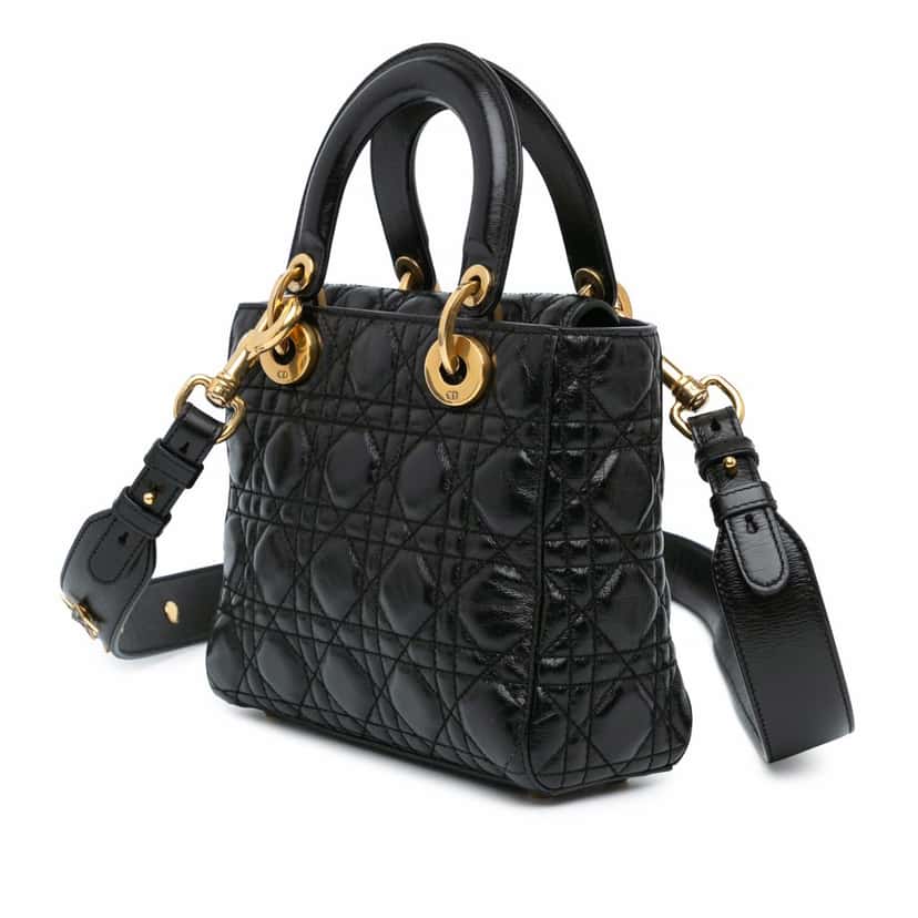 Dior Small Crinkled Patent Cannage My ABCDior Lady Dior Black Leather Good condition - Back View