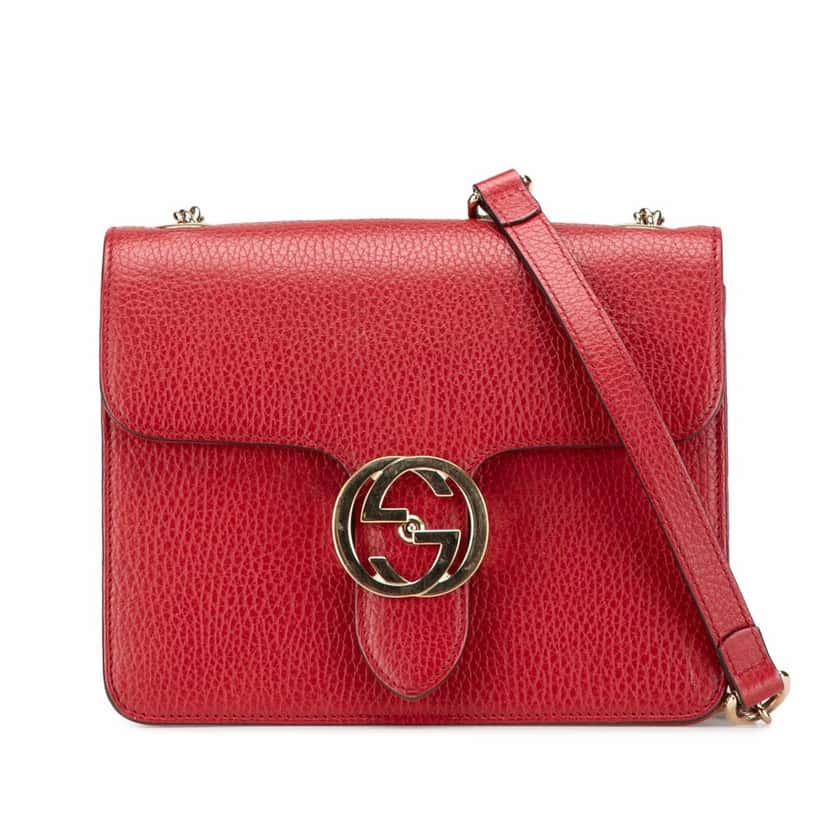 Gucci Small Dollar Calfskin Interlocking G Crossbody Red Leather Very good condition - Front View