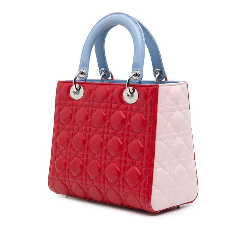 Dior Medium Tricolor Lambskin Cannage Lady Dior Red Leather Good condition - Back View