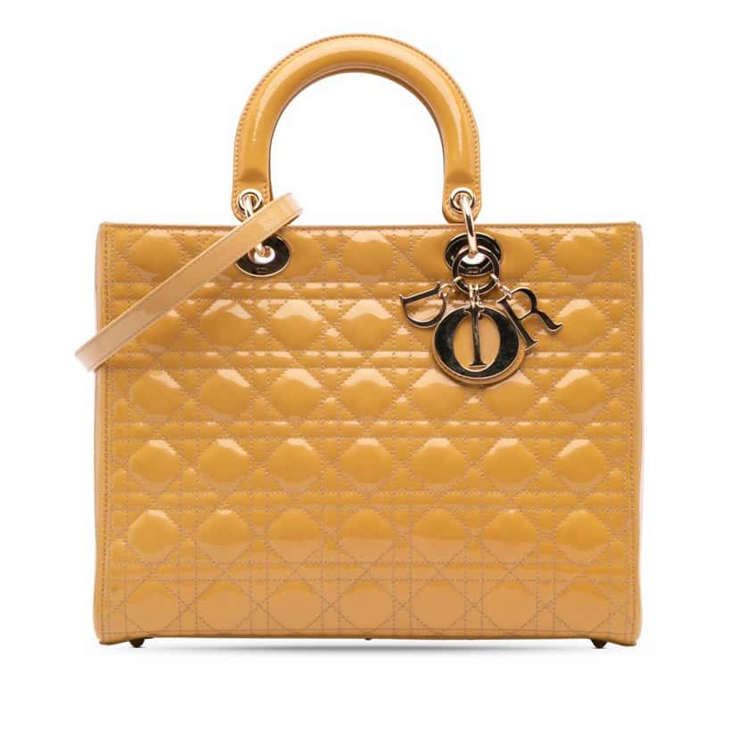 Dior Large Patent Cannage Lady Dior Brown Leather Good condition - Front View
