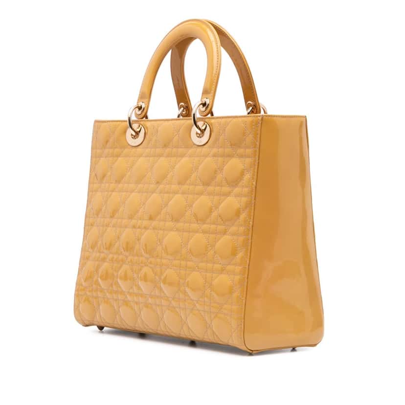 Dior Large Patent Cannage Lady Dior Brown Leather Good condition - Back View