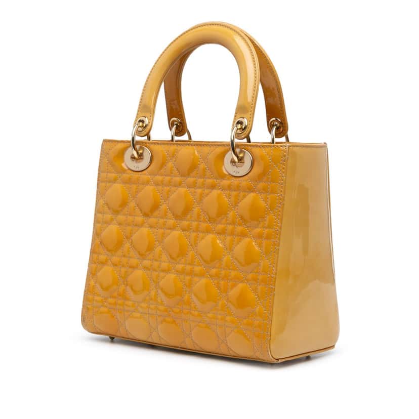 Dior Medium Patent Cannage Lady Dior Brown Leather Good condition - Back View