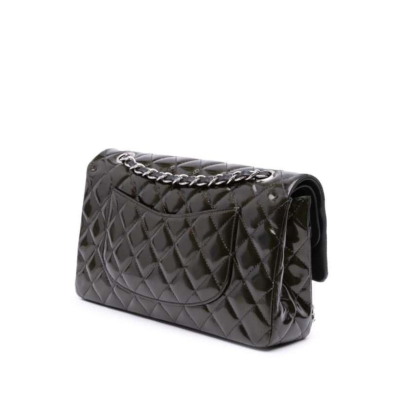 Chanel Medium Classic Striped Patent Double Flap Black Leather Good condition - Back View