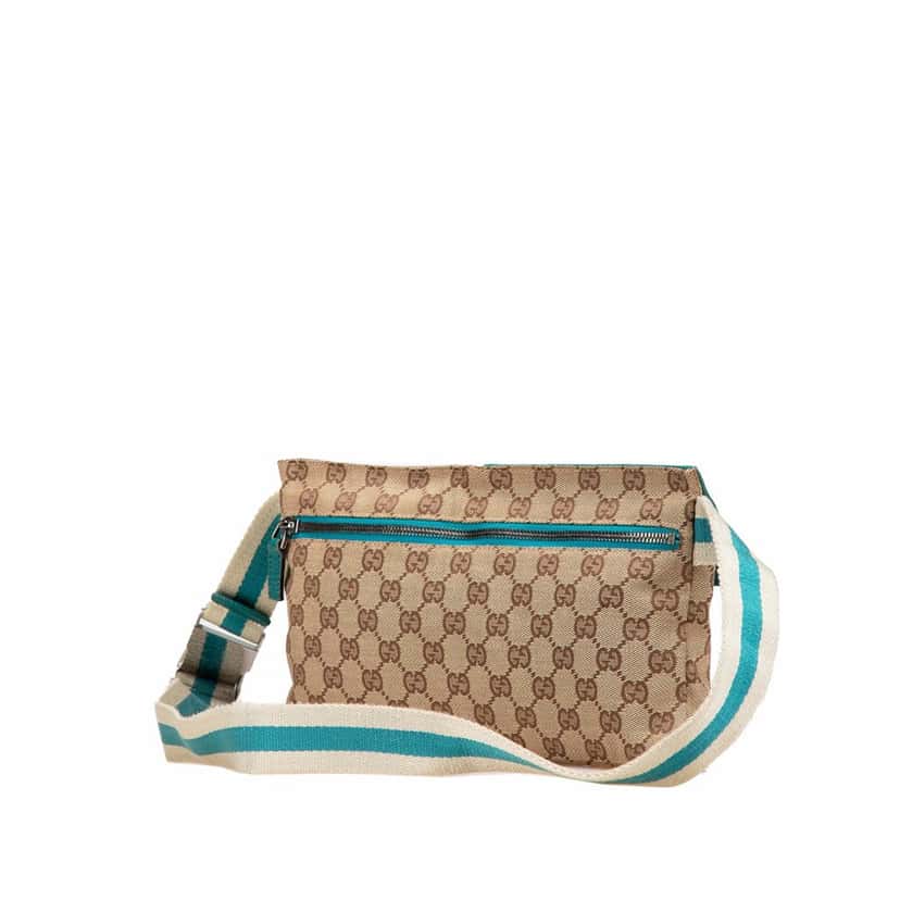 Gucci GG Canvas Web Double Pocket Belt Bag Brown Canvas Good condition - Back View