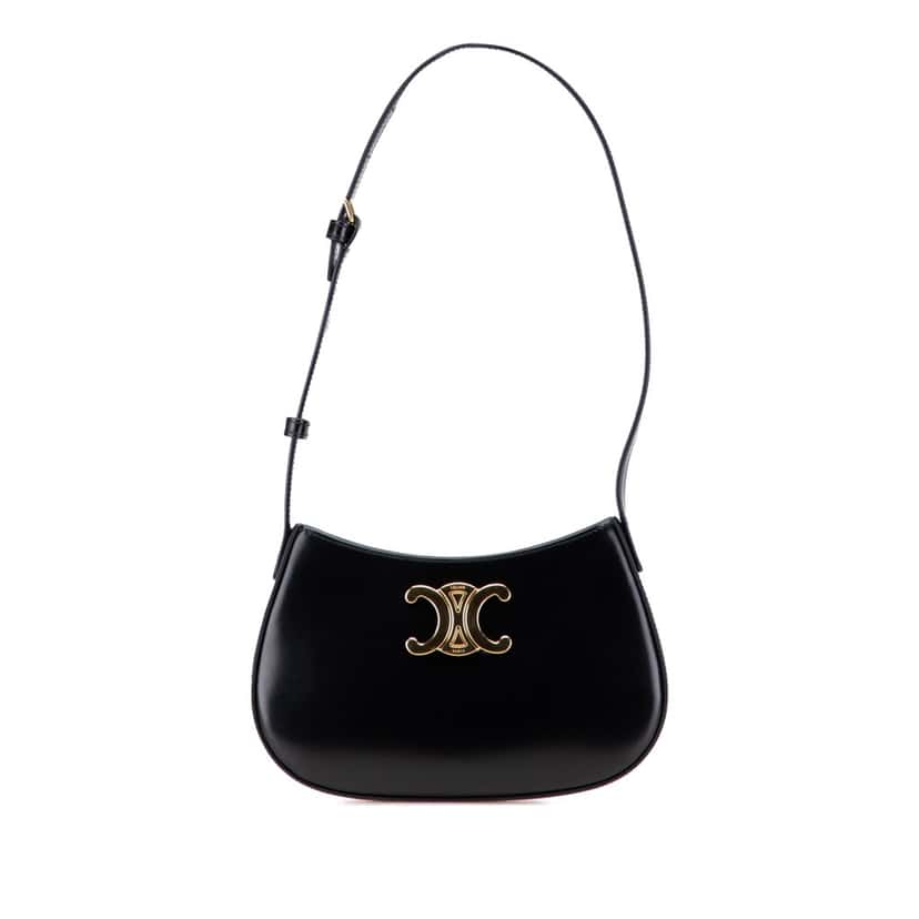 Celine Medium Shiny Calfskin Tilly Shoulder Bag Black Leather Good condition - Front View