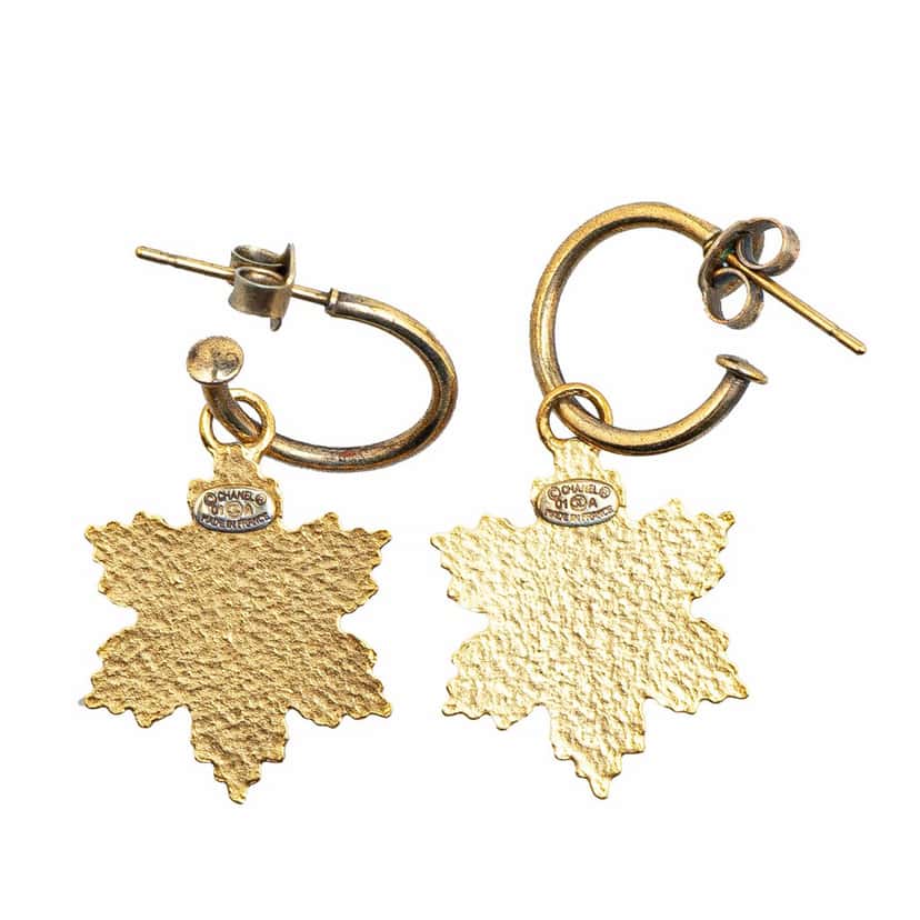 Chanel Gold Plated Snowflakes Hoop Push Back Earrings Gold Metal Good condition - Back View