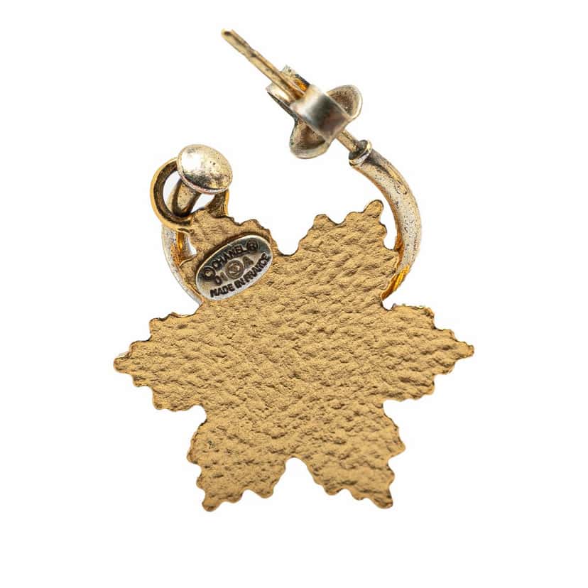 Chanel Gold Plated Snowflakes Hoop Push Back Earrings Gold Metal Good condition - Inside View