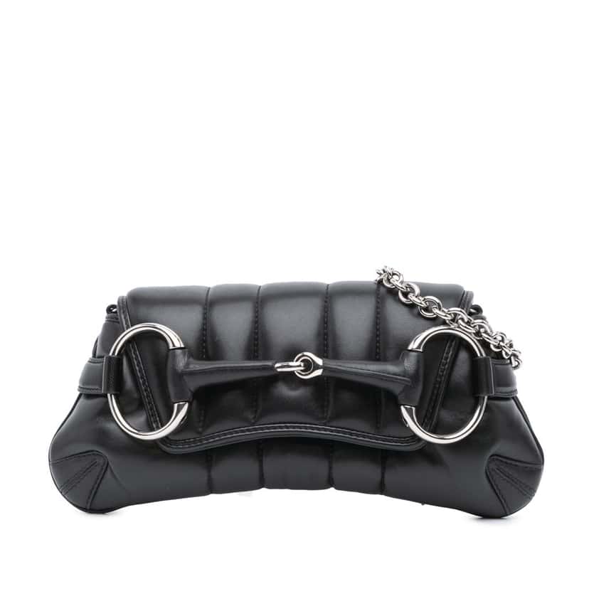 Gucci Small Leather Horsebit Chain Satchel Black Leather Good condition - Front View