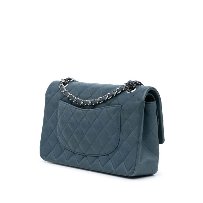 Chanel Medium Classic Lambskin Double Flap Blue Leather Good condition - Back View