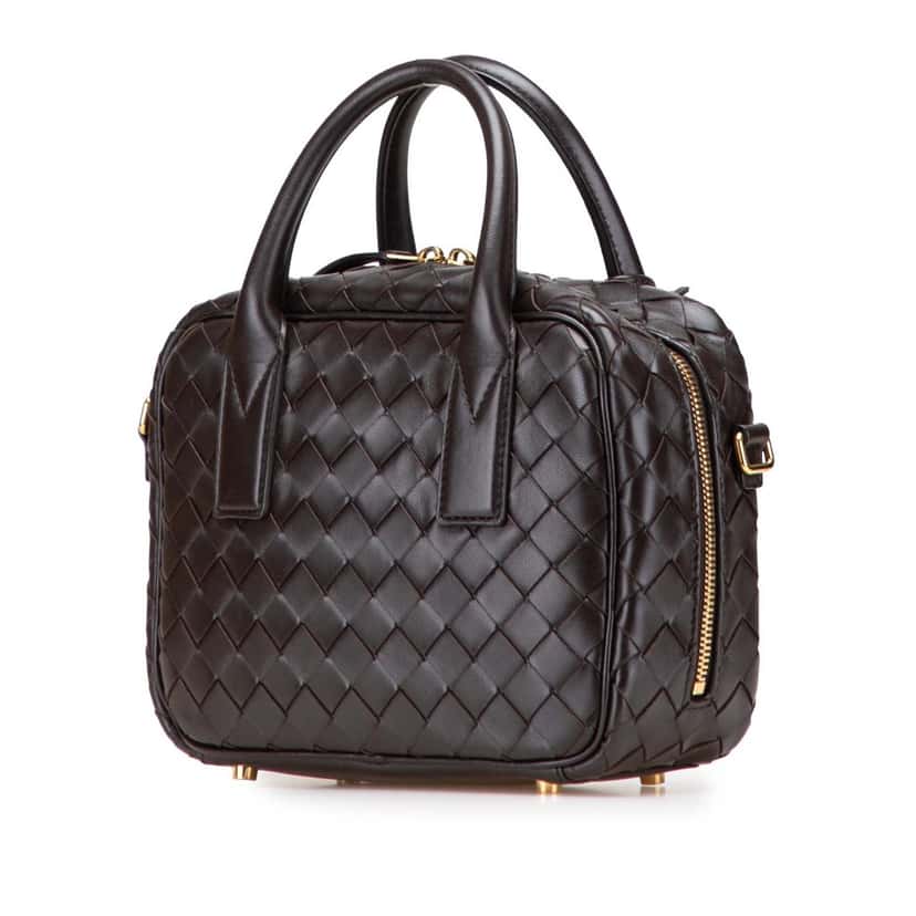 Bottega Veneta Small Lambskin Intrecciato Getaway Satchel Brown Leather Good condition - Back View