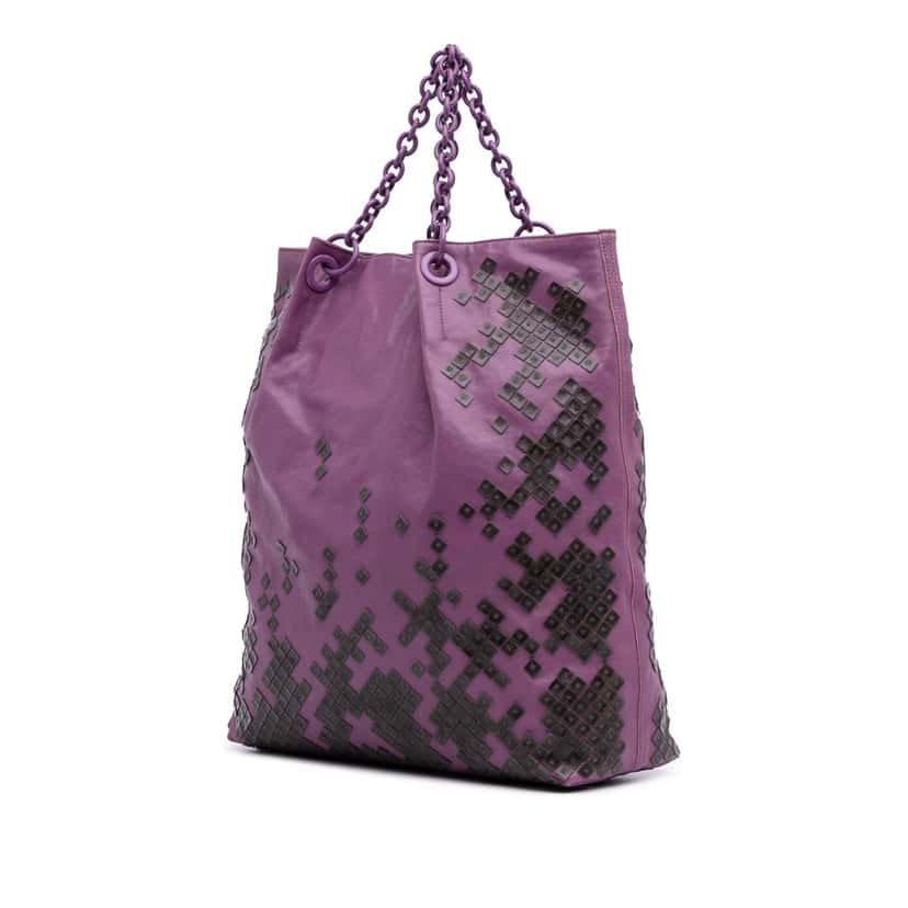 Bottega Veneta Vitello Mosaico Laque Tote Purple Leather Very good condition - Back View