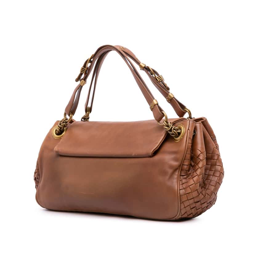 Bottega Veneta Nappa Intrecciato Trimmed Napoli Handbag Brown Leather Good condition - Back View