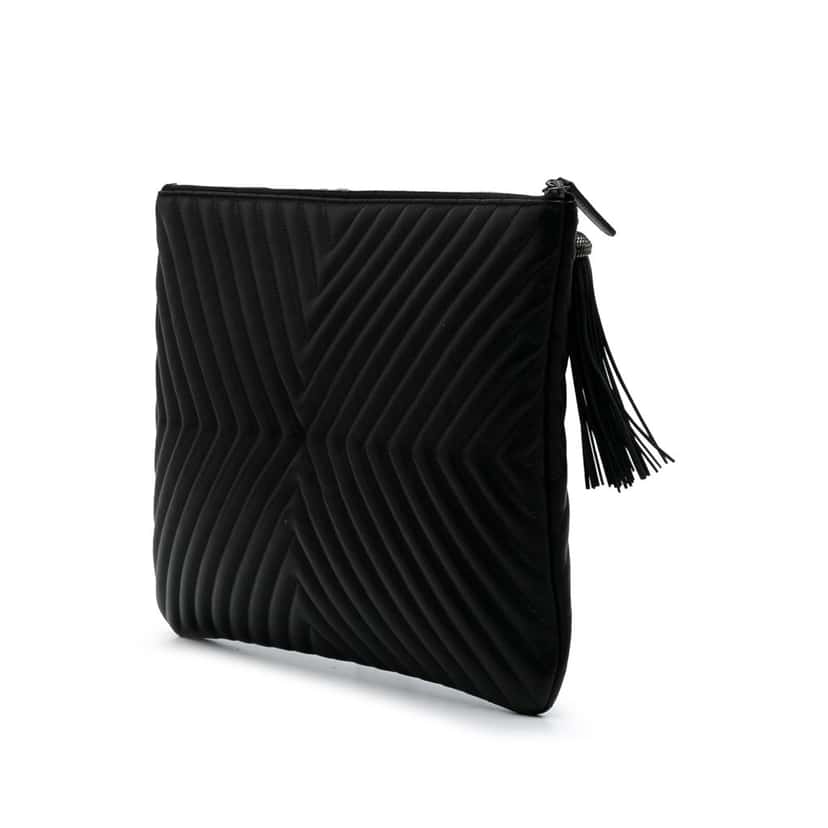 Chanel Large Diagonal Chevron Calfskin Tassel O Case Clutch Black Leather Good condition - Back View