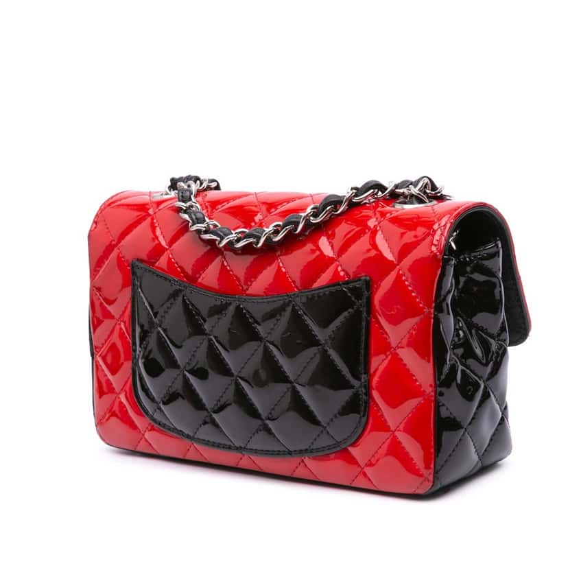 Chanel Mini Rectangular Classic Bicolor Patent Single Flap Red Leather Good condition - Back View