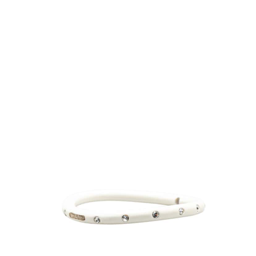 Chanel Resin Rhinestones CC Bangle White Good condition - Back View