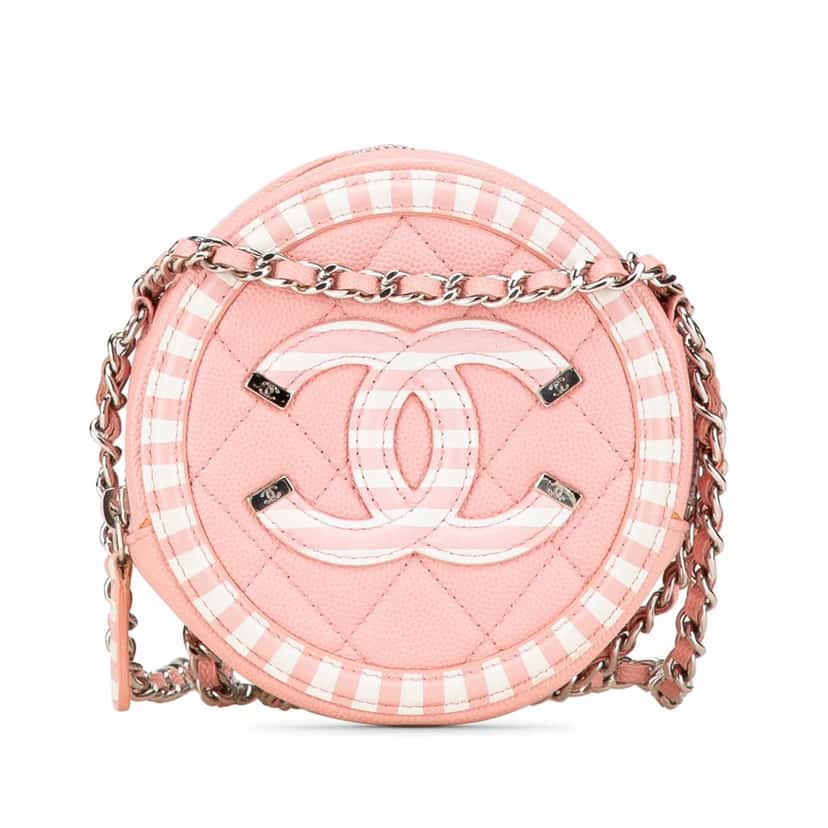 Chanel Caviar Striped CC Filigree Round Crossbody Pink Leather Good condition - Front View