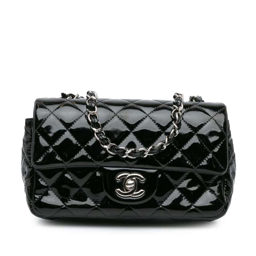 Chanel Mini Rectangular Classic Patent Single Flap Black Leather Good condition - Front View