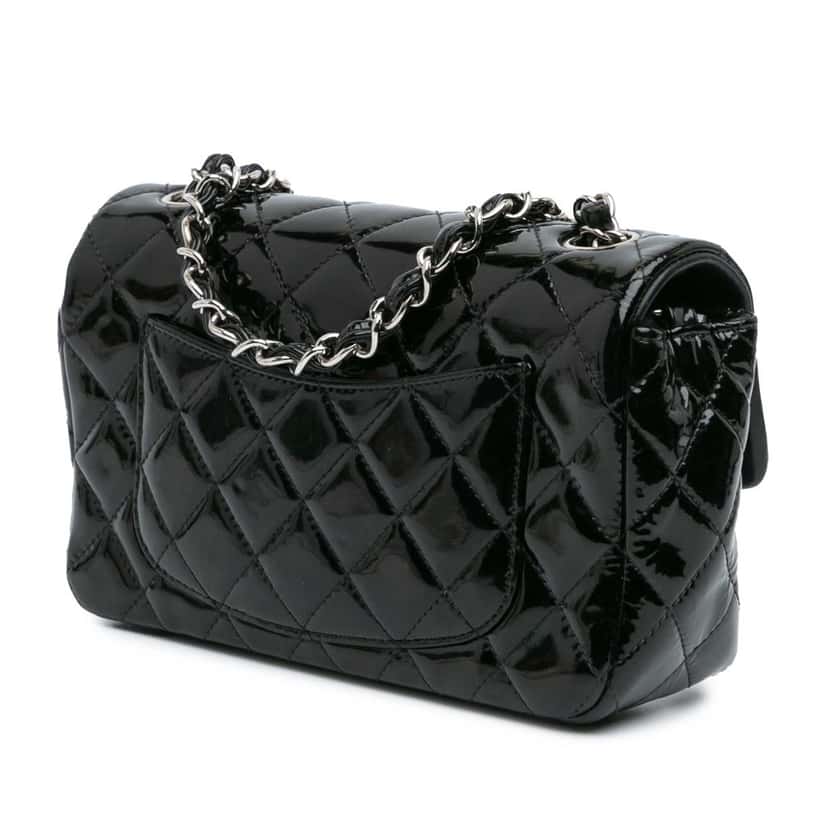 Chanel Mini Rectangular Classic Patent Single Flap Black Leather Good condition - Back View