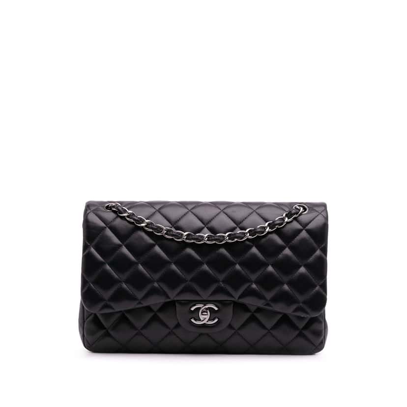 Chanel Jumbo Classic Lambskin Double Flap Black Leather Good condition - Front View