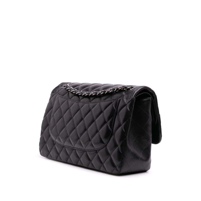 Chanel Jumbo Classic Lambskin Double Flap Black Leather Good condition - Back View