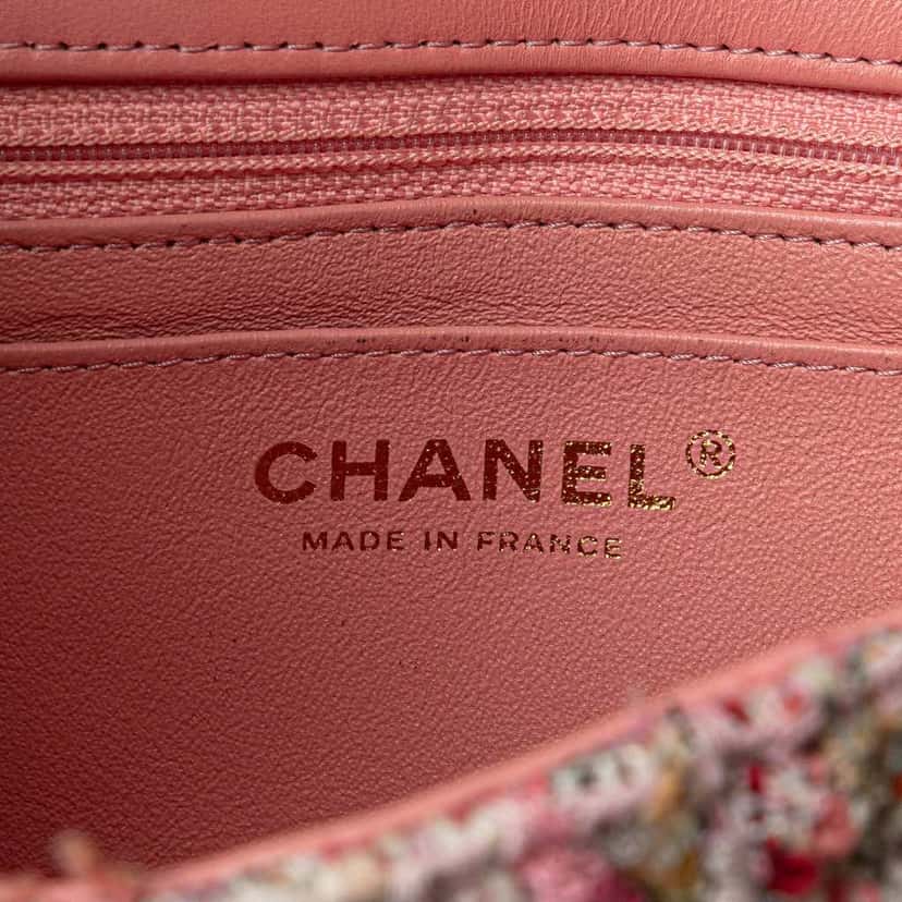 Chanel Mini Rectangular Classic Tweed Braid Flap Pink Tweed Good condition - Box View