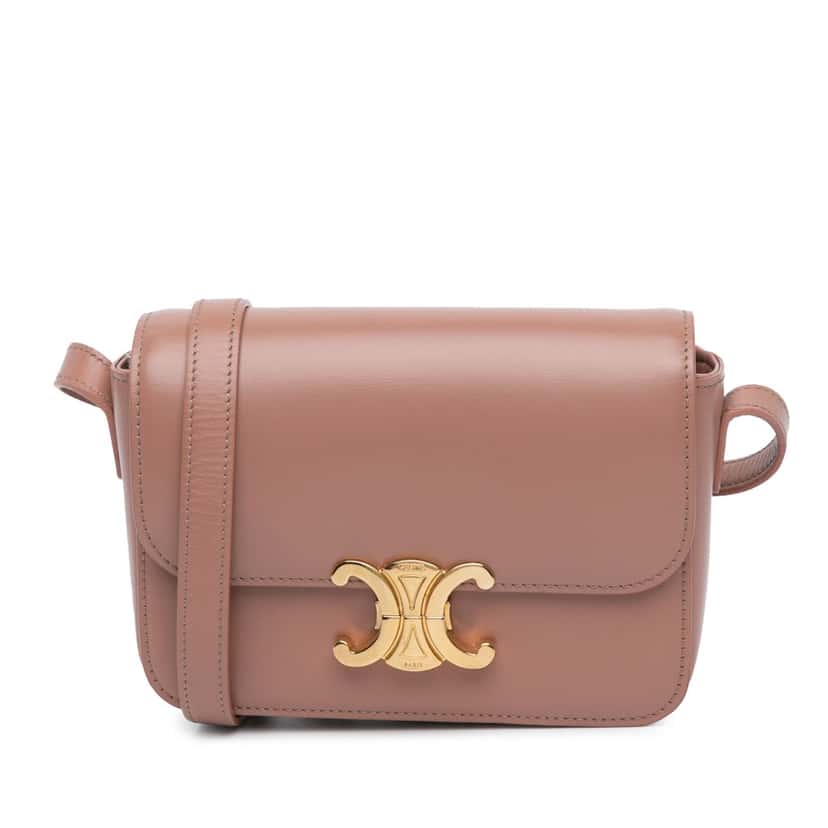 Celine Teen Shiny Calfskin Triomphe Crossbody Brown Leather Good condition - Front View