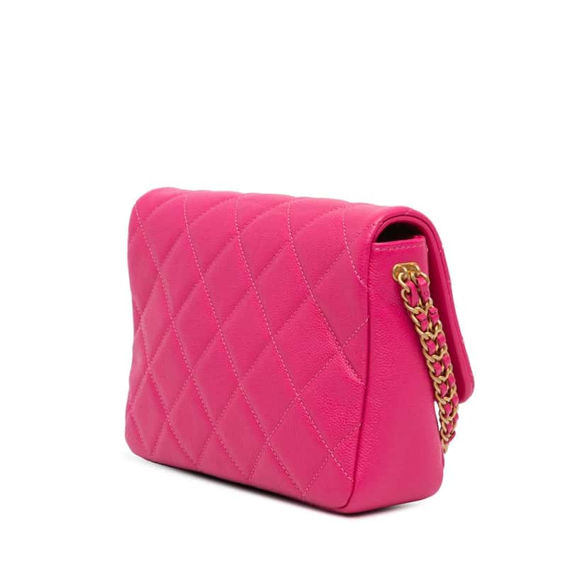 Chanel Small Quilted Caviar Chain Melody Flap Pink Leather Good condition - Back View