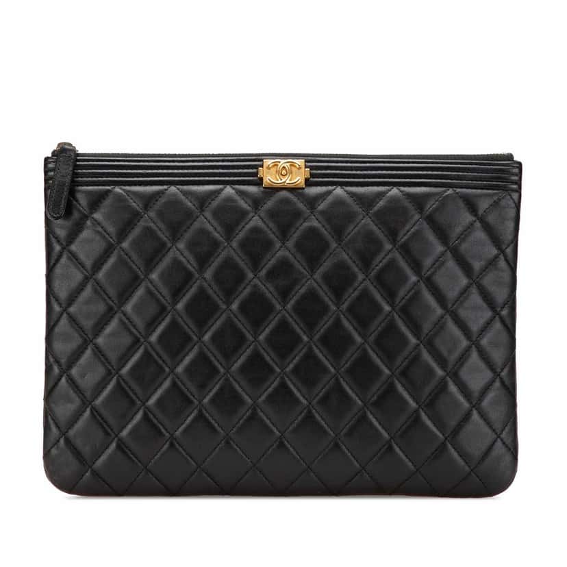 Chanel Medium Quilted Caviar Boy O Case Clutch Black Leather Good condition - Front View