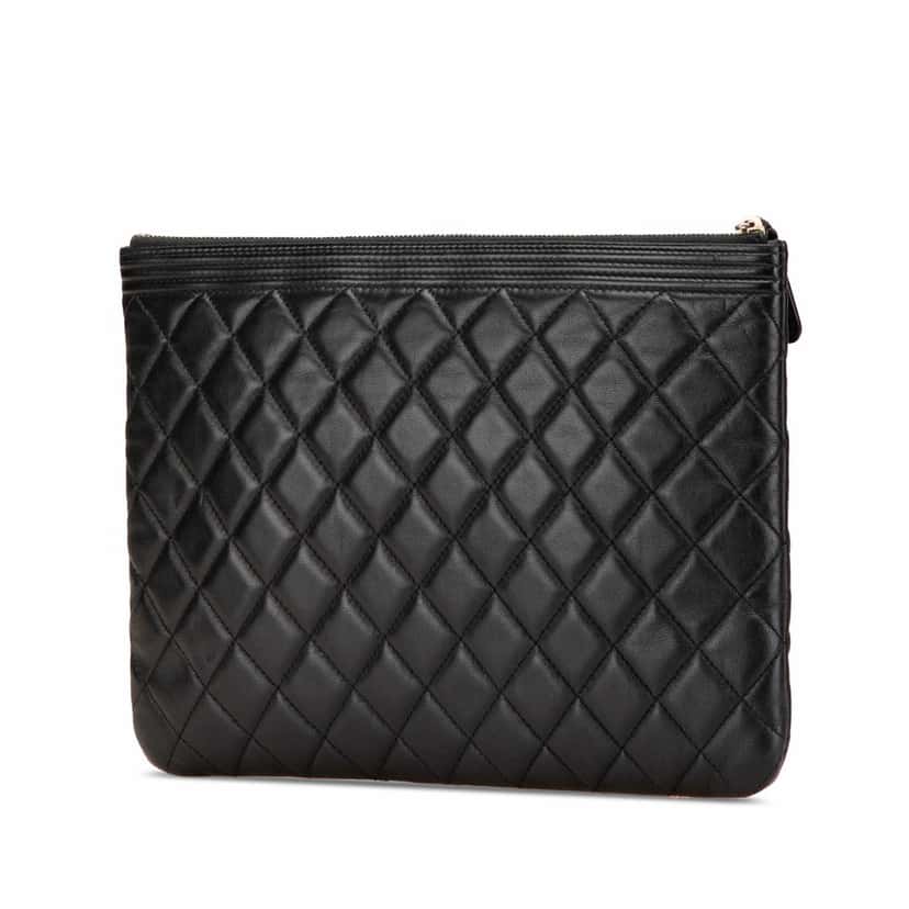 Chanel Medium Quilted Caviar Boy O Case Clutch Black Leather Good condition - Back View