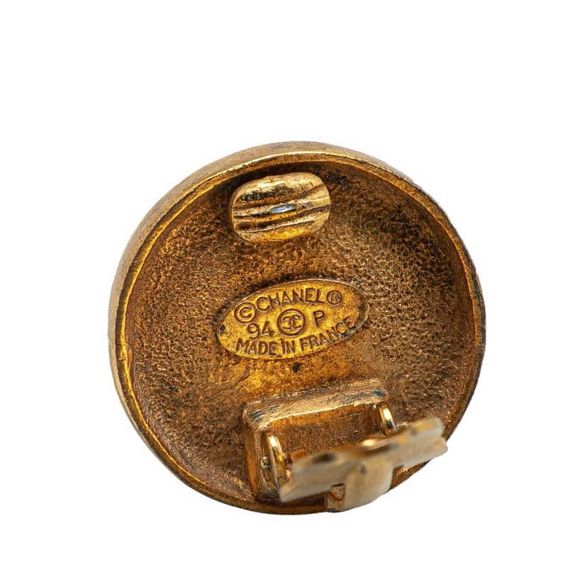 Chanel Gold Tone CC Button Clip On Earrings Gold Metal Good condition - Inside View
