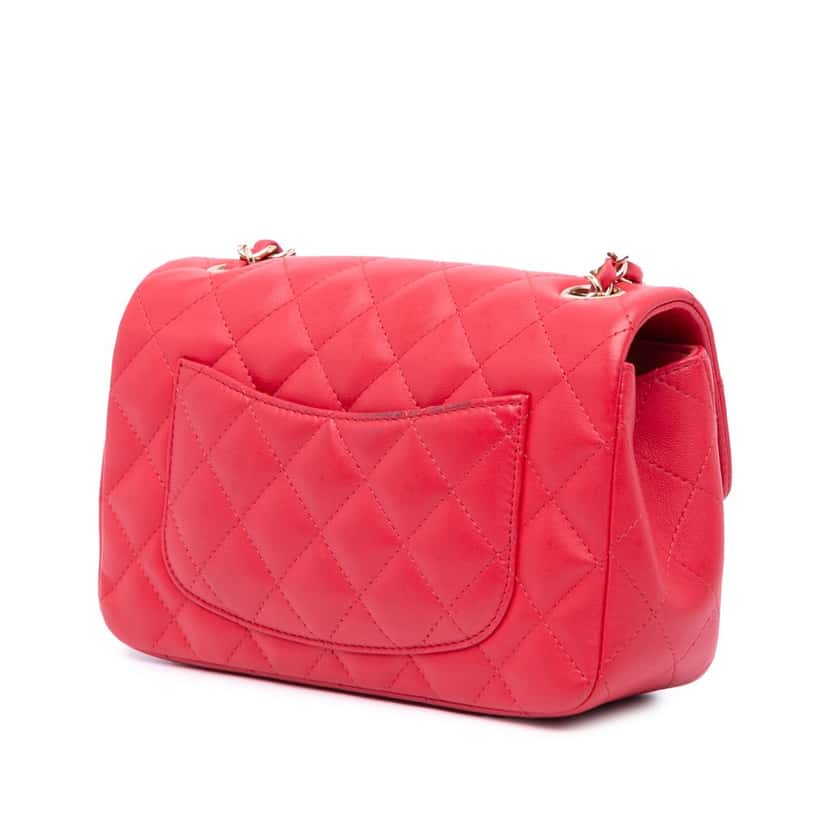 Chanel Mini Rectangular Classic Lambskin Single Flap Red Leather Good condition - Back View
