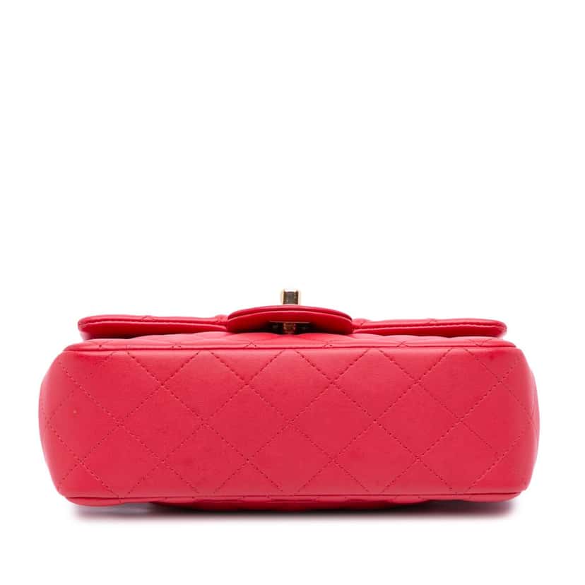 Chanel Mini Rectangular Classic Lambskin Single Flap Red Leather Good condition - Inside View