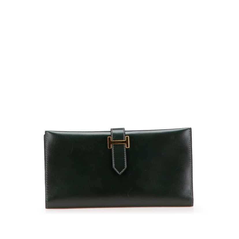 Hermès Box Calf Bearn Wallet Green Leather Good condition - Front View