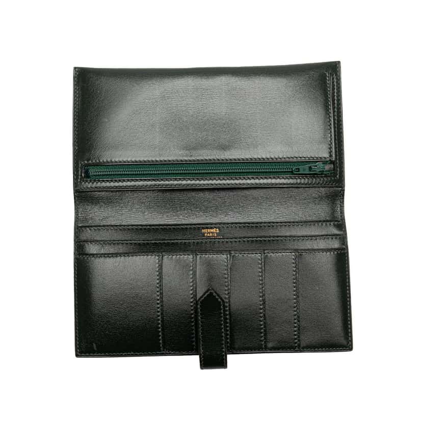 Hermès Box Calf Bearn Wallet Green Leather Good condition - Model View