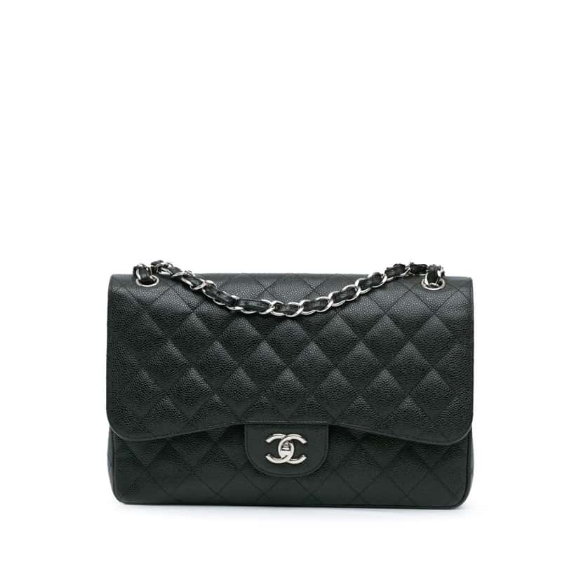 Chanel Jumbo Classic Caviar Double Flap Black Leather Good condition - Front View