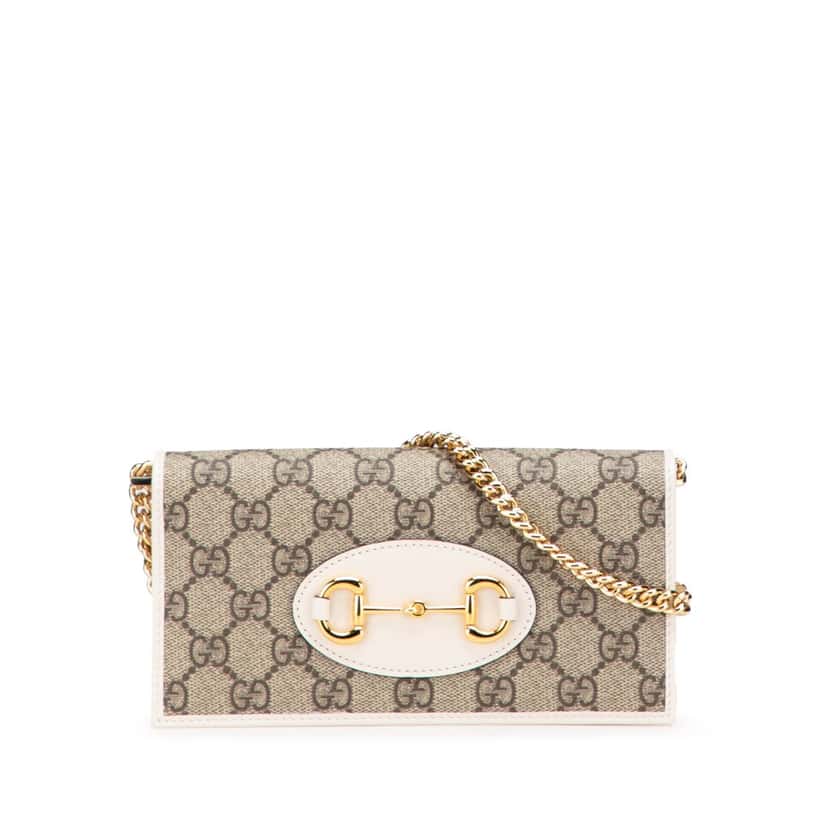 Gucci GG Supreme Horsebit 1955 Wallet On Chain Brown Canvas Good condition - Front View