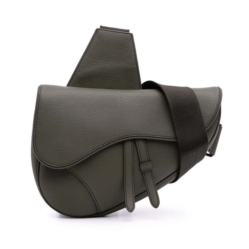 Dior Grained Calfskin Saddle Bag Grey Leather Good condition - Front View