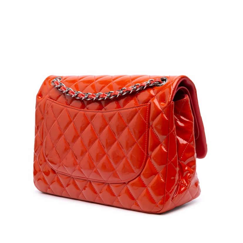 Chanel Jumbo Classic Patent Double Flap Orange Leather Fair condition - Back View