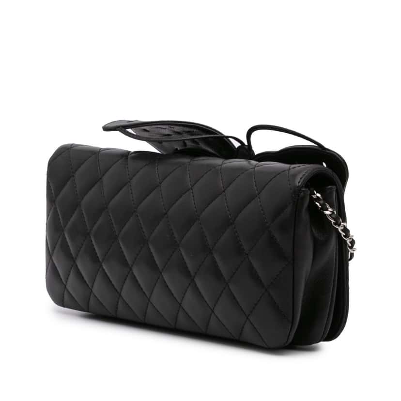 Chanel Quilted Lambskin Butterfly Clutch With Chain Black Leather Good condition - Back View
